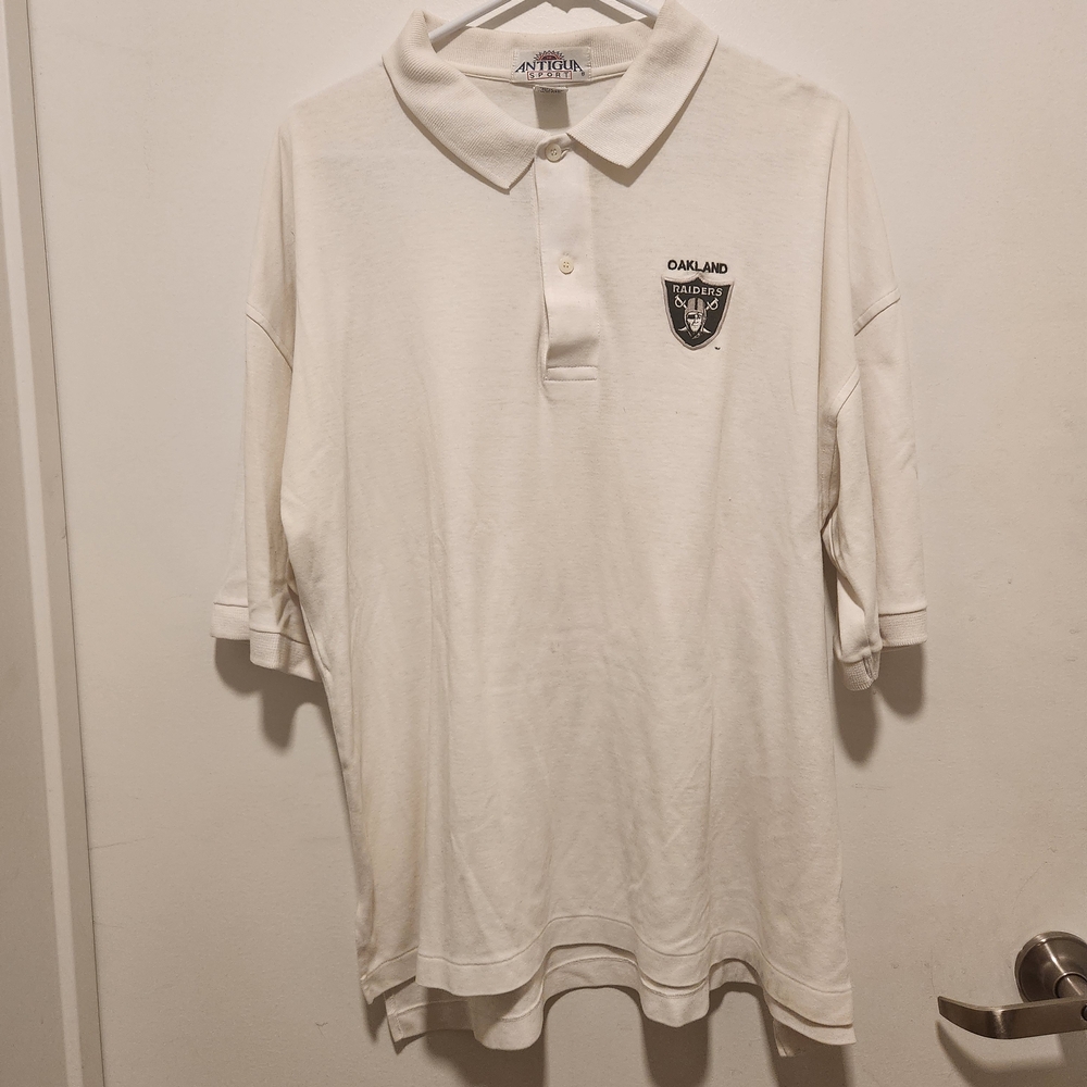 Vintage Oakland Raiders Antigua NFL White Polo Shirt XL 80s 90s LA LV VTG AFC
